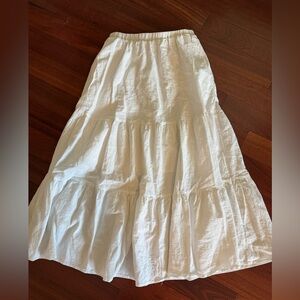 Maxi Skirt  Broom Fresh White Tiered Lined SZ S Elastic Waist All Cotton